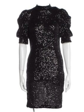 Like New Black Joie  “Ronnie” Puff Sleeve Fully Lined Sequin Mini Dress XS